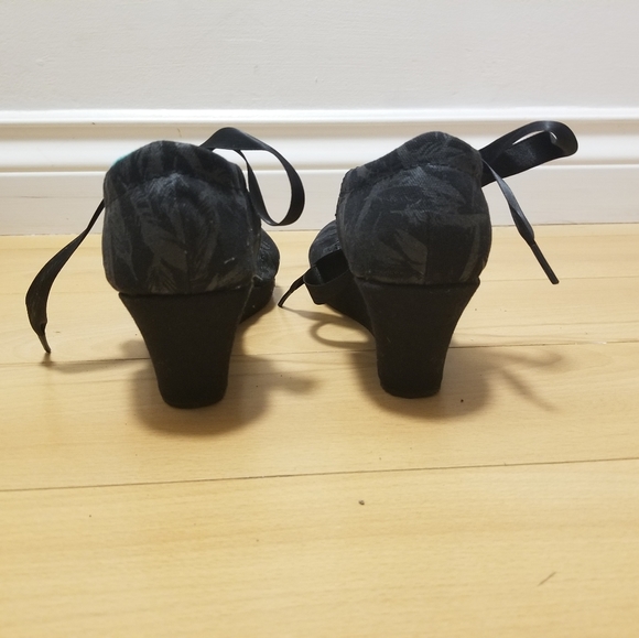 EtniePlus Black Ribbon Tie wedge shoes - WN 7 - Picture 3 of 7